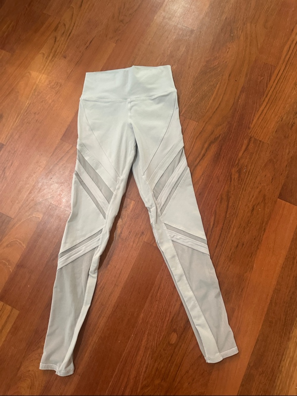 ALO Yoga Light Gray Mesh-Detail Leggings
